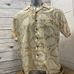 Roundy Bay Yellow Tan Mens Hawaiian Camp Aloha Shirt Casual Button Down Large L